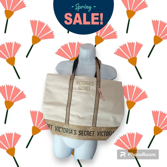 Victoria's Secret Handbags - Pink VICTORIA'S SECRET CHAMPAGNE/GOLD SPARKLES WEEKEND TOTE BAG